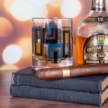 Load image into Gallery viewer, Blue and Gold Foil Vintage Modern Cocktail Glass