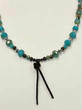 Load image into Gallery viewer, Turquoise Bead Necklace With Smokey Crystals And Leather
