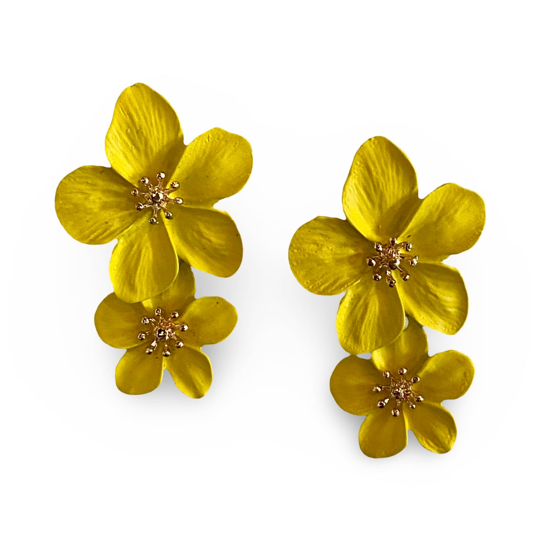Double Flower Earrings  Yellow