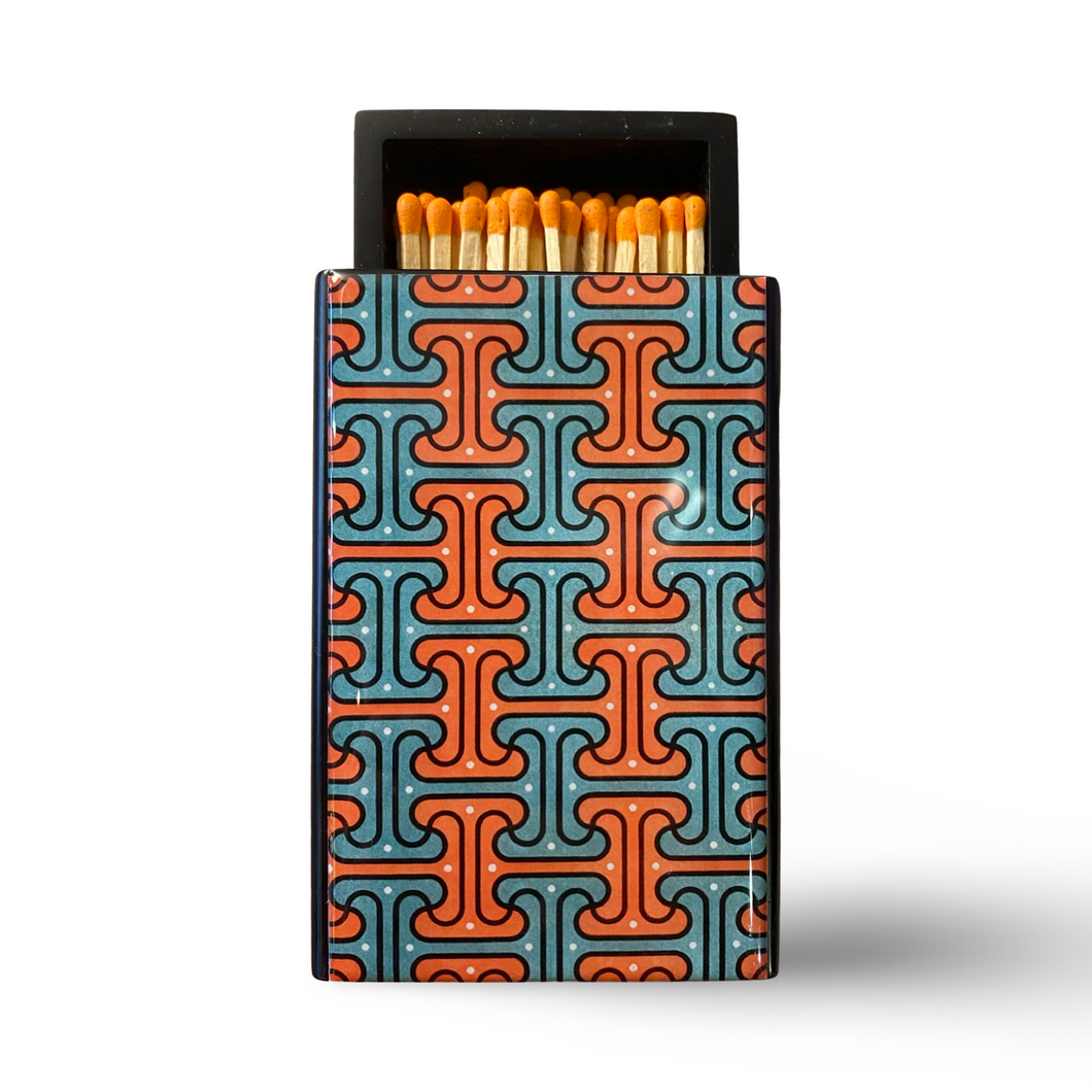 Geometric Orange Blue Wooden Matchbox