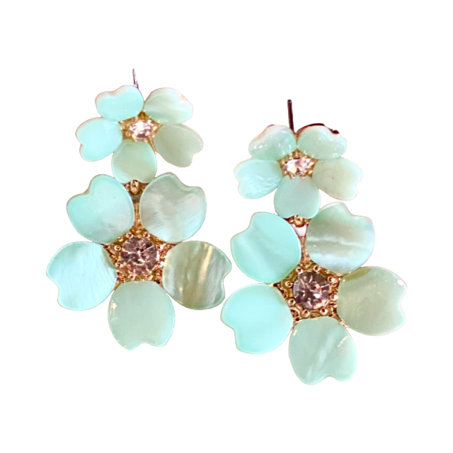 Pearlized    Flower Petal Earrings  Seafoam