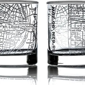St Louis Map Etched Rocks Glass