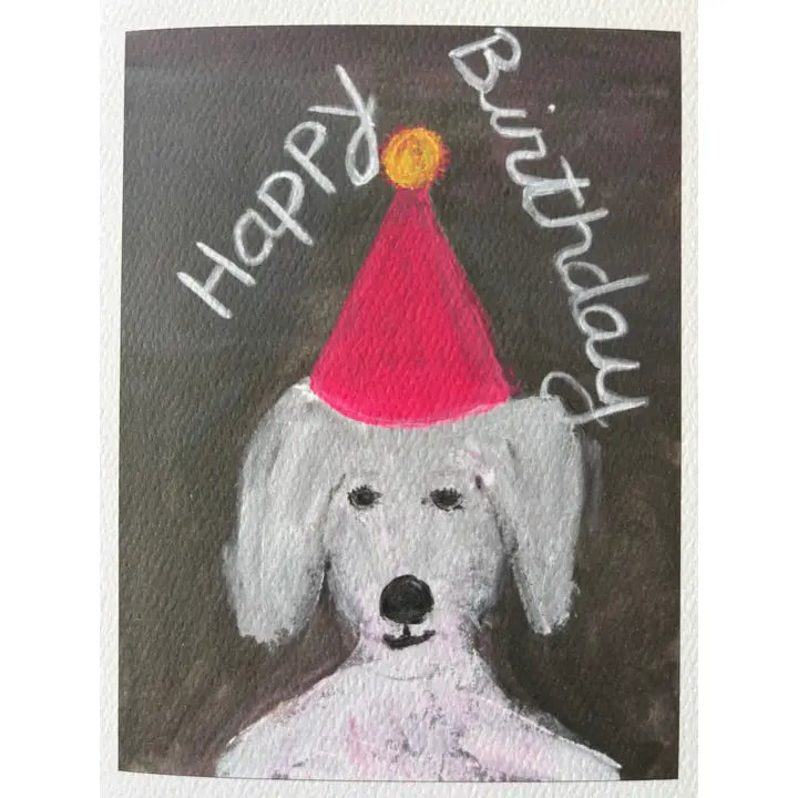 Big Pink Party Hat Dog Greeting Card