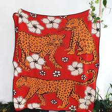 Load image into Gallery viewer, Leopard in Flower Patch Knit Blanket
