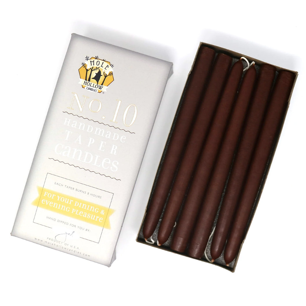 10 inch Taper Candle  Pair  Chestnut Brown