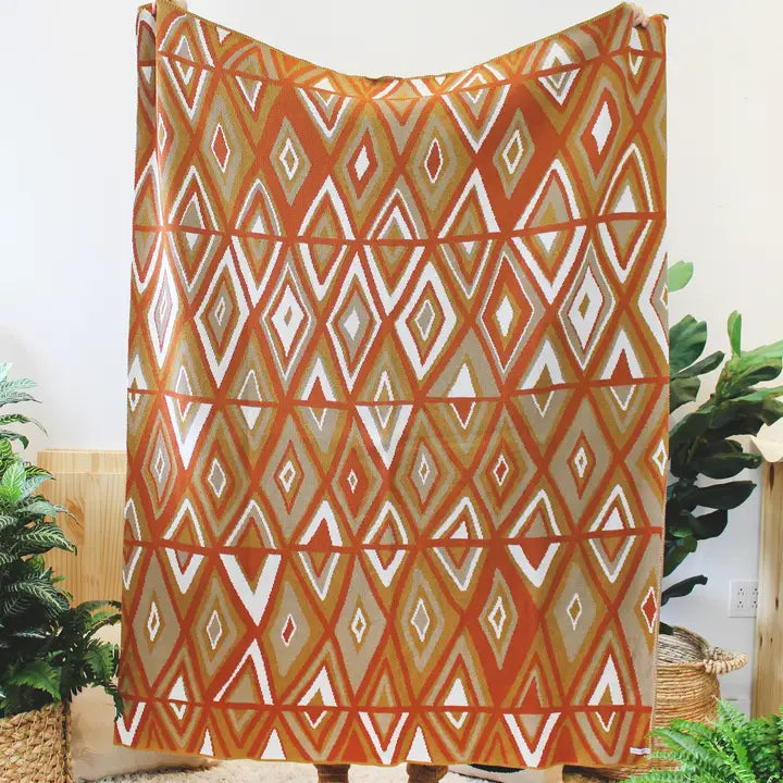 Diamon Knit Throw Blanket   Rust
