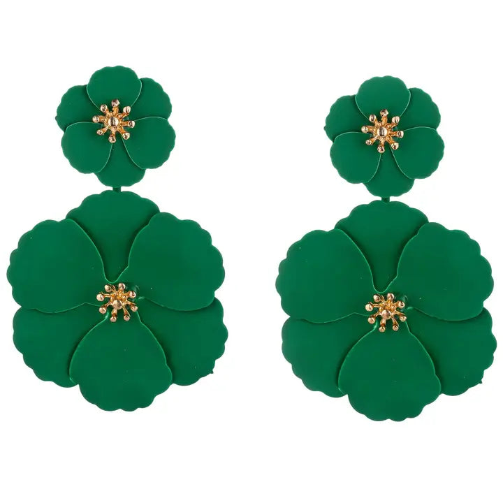 Green 2 in 1 Flower Earrings