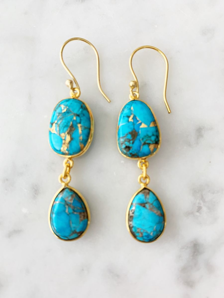 Rome Earrings  Copper Turquoise and Gold