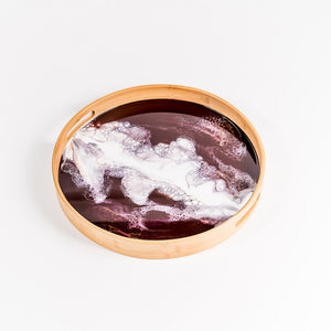 Round Bamboo & Resin Serving Tray Merlot