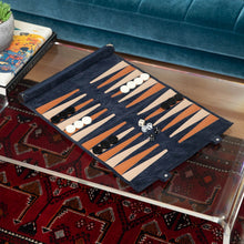 Load image into Gallery viewer, Travel Backgammon Navy Roll up
