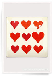 Nine Of Hearts Decoupage Glass Tray  6"x6"