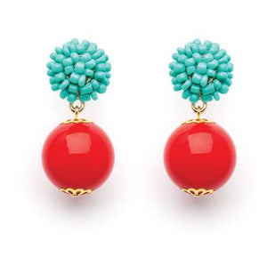 Candy Drop Earrings Red Turquoise Beads
