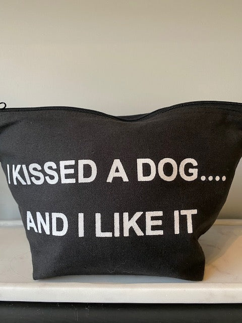 CANVAS MAKEUP BAG 'KISSED A DOG'