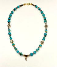 Load image into Gallery viewer, Turquoise Bead Necklace With Rhinestones and Charm
