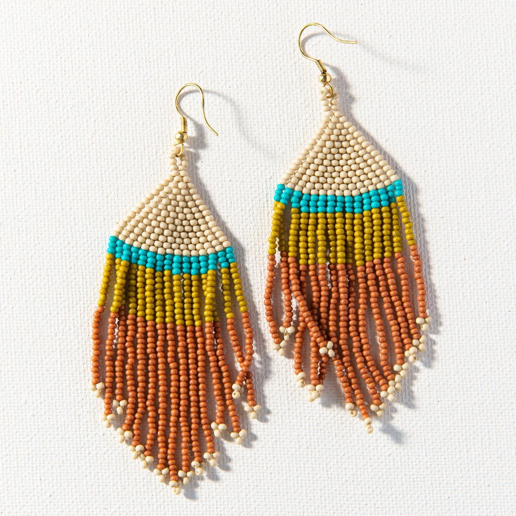 Rust Ivory Citron Stripe Seed Bead Earring
