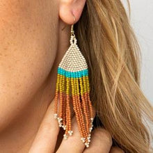 Load image into Gallery viewer, Rust Ivory Citron Stripe Seed Bead Earring
