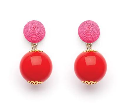 Candy Drop Earrings Red Pink Thread